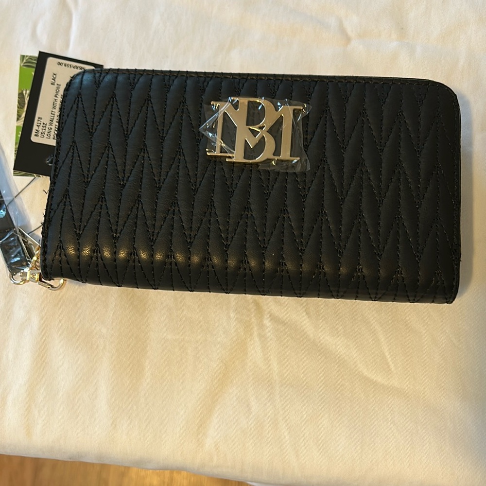 Badgley Mischka Black Long Wallet w/ Phone Pocket & Wristlet New